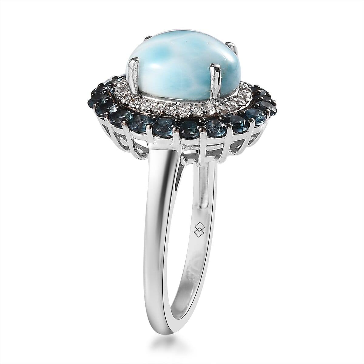 Premium Larimar and Multi Gemstone 4.10 ctw Ring in Rhodium Over Sterling Silver (Size 6)