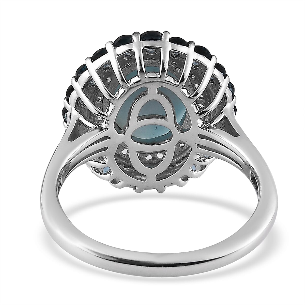 Premium Larimar and Multi Gemstone 4.10 ctw Ring in Rhodium Over Sterling Silver (Size 6)