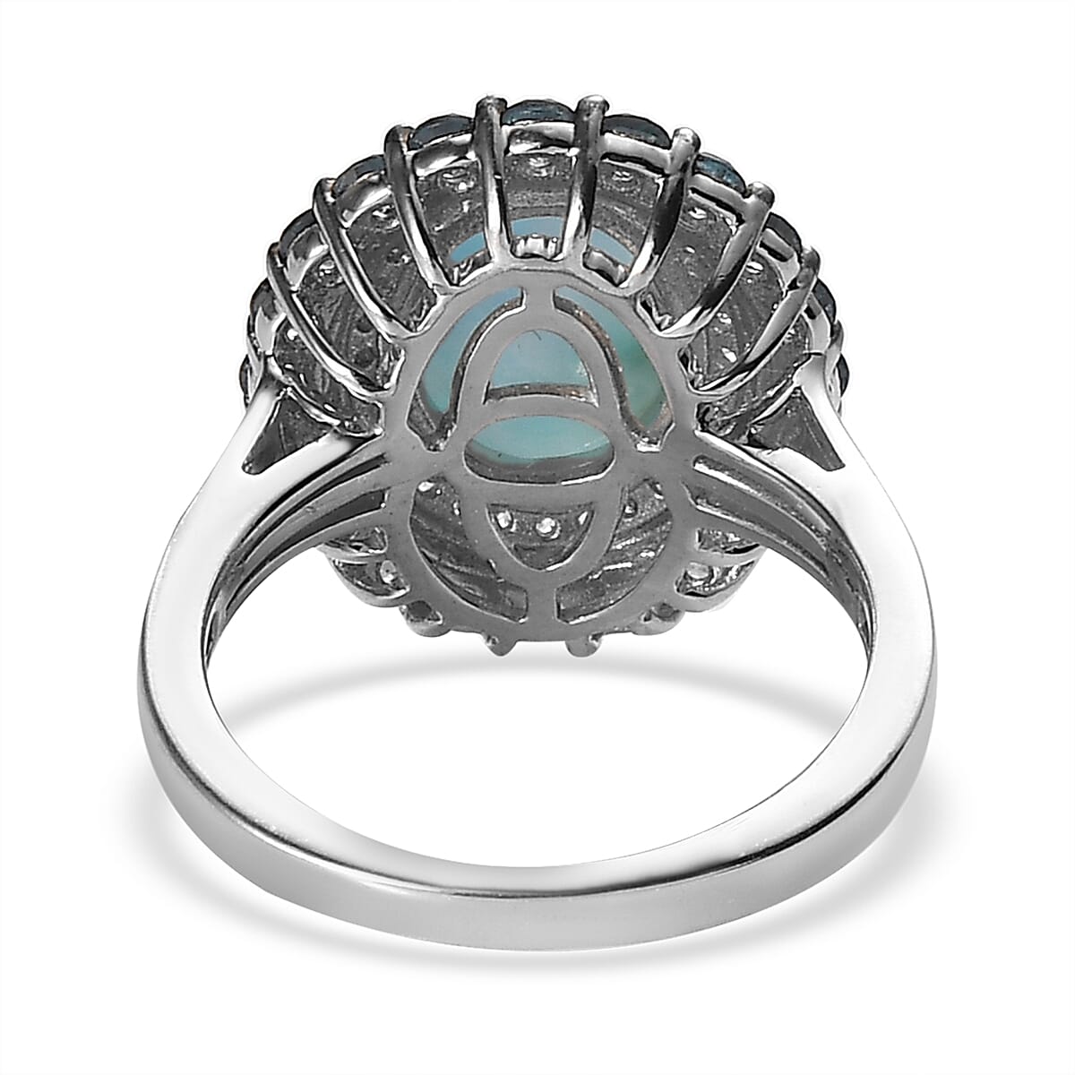 Premium Larimar and Multi Gemstone 4.10 ctw Ring in Rhodium Over Sterling Silver (Size 6)