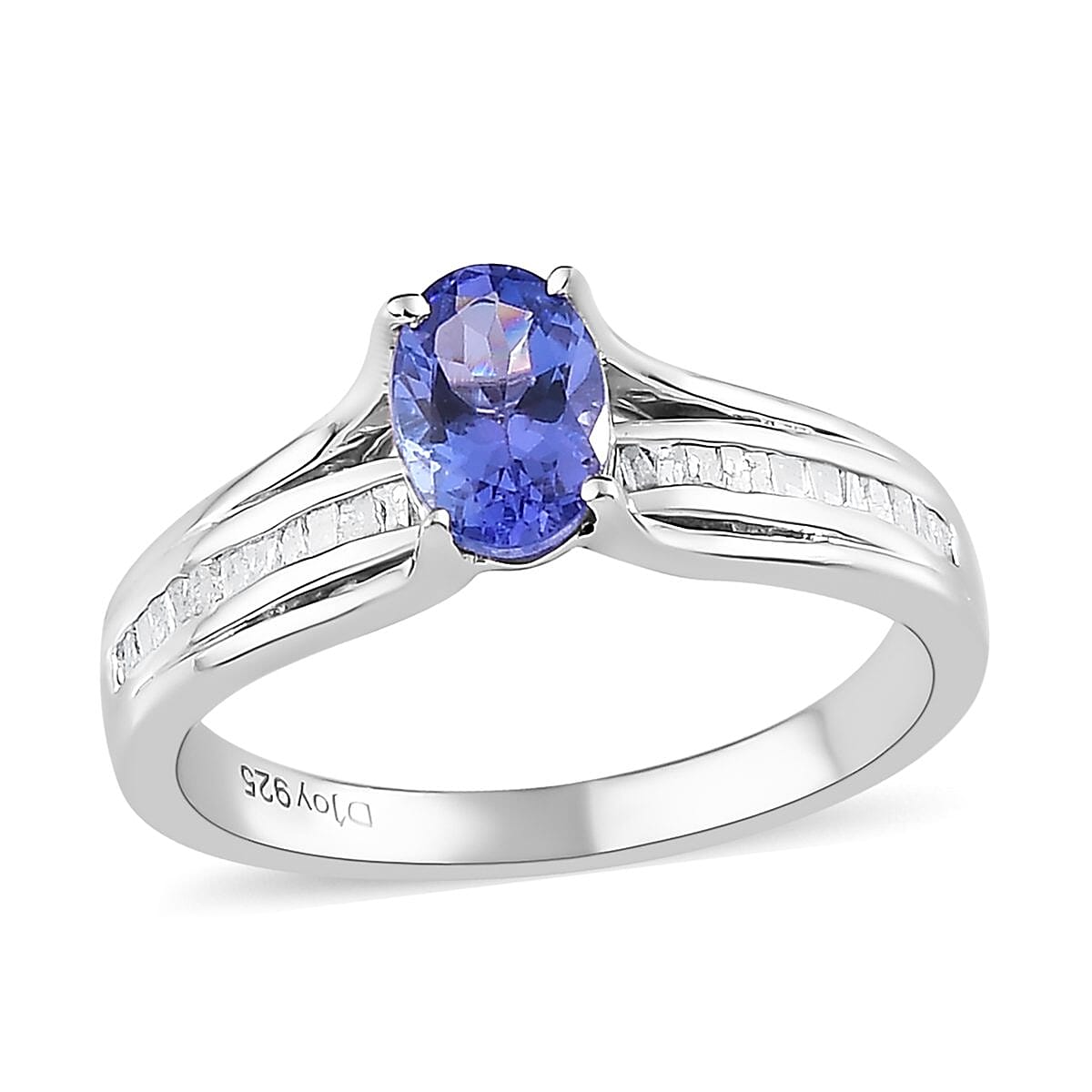 AAA Tanzanite, Diamond (0.20 cts) Bridge Ring in Platinum Over Sterling Silver (Size 10.0) 1.00 ctw image number 0