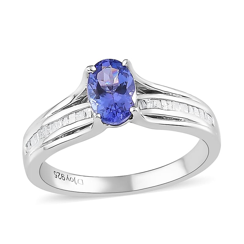 AAA Tanzanite and Diamond 1.00 ctw Bridge Ring in Platinum Over Sterling Silver (Size 10.0)