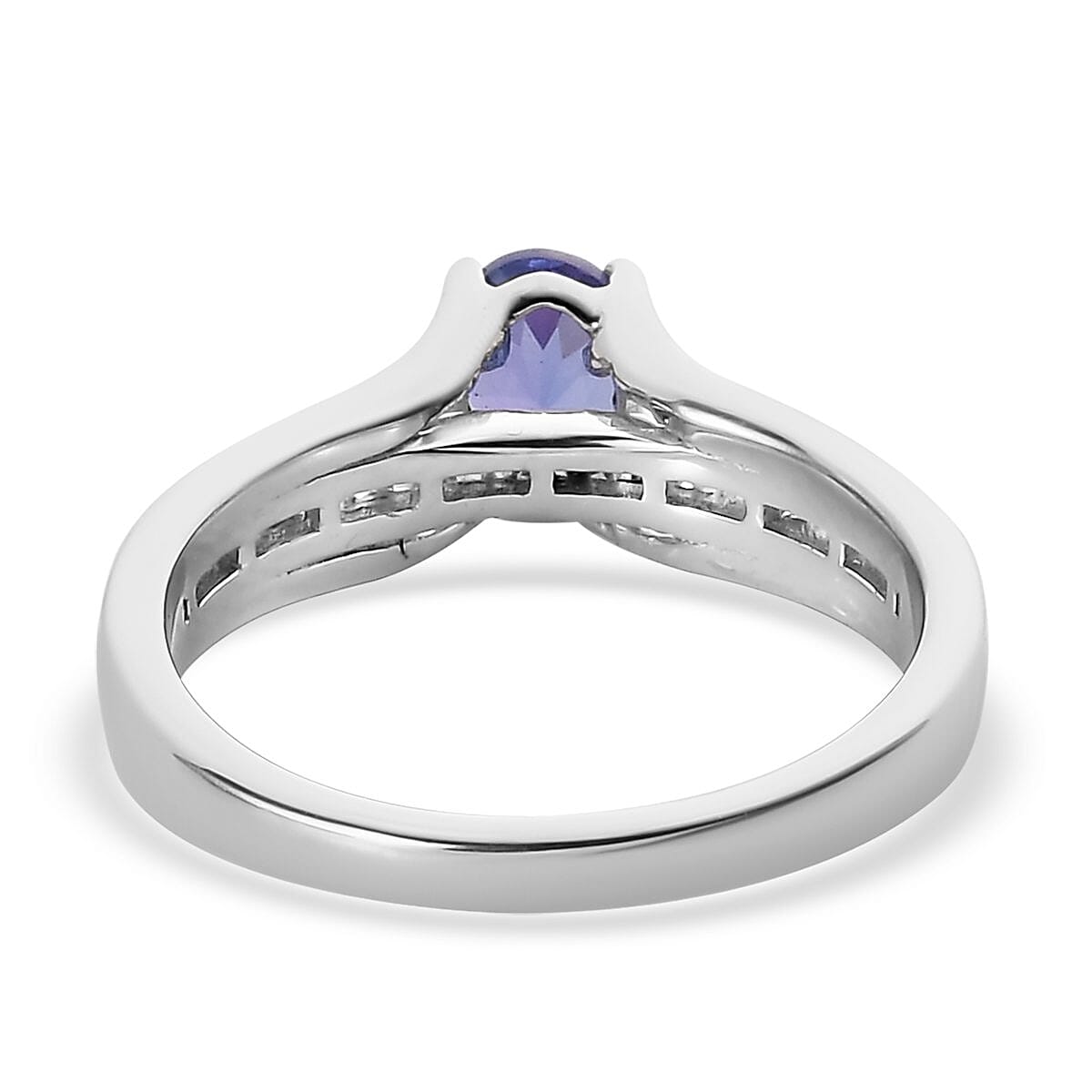 AAA Tanzanite, Diamond (0.20 cts) Bridge Ring in Platinum Over Sterling Silver (Size 10.0) 1.00 ctw image number 4