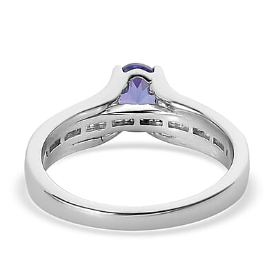 AAA Tanzanite and Diamond 1.00 ctw Bridge Ring in Platinum Over Sterling Silver (Size 10.0)