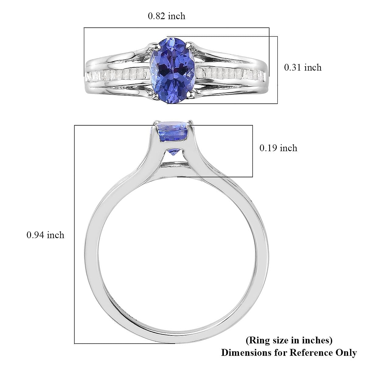 AAA Tanzanite and Diamond 1.00 ctw Bridge Ring in Platinum Over Sterling Silver (Size 10.0)