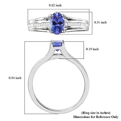 AAA Tanzanite and Diamond 1.00 ctw Bridge Ring in Platinum Over Sterling Silver (Size 10.0)