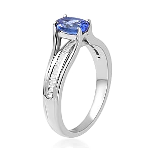 AAA Tanzanite and Diamond Bridge Ring in Platinum Over Sterling Silver (Size 6.0) 1.00 ctw