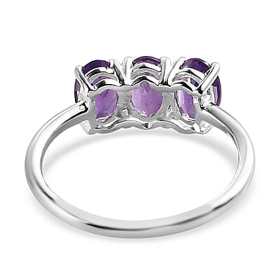 Amethyst 3 Stone Ring in Sterling Silver (Size 5.0) 1.15 ctw