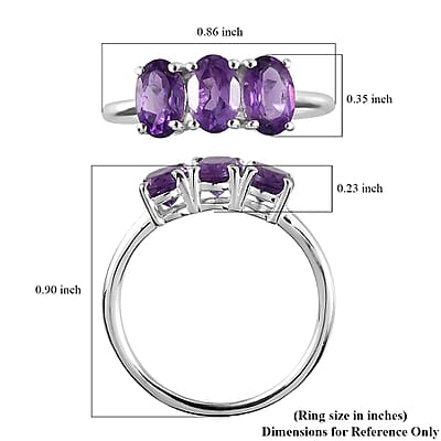 Amethyst 3 Stone Ring in Sterling Silver (Size 5.0) 1.15 ctw