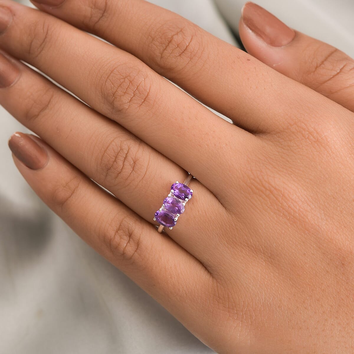 Emerald Cut Trinity Amethyst Ring Buy Amethyst Stone Ring In