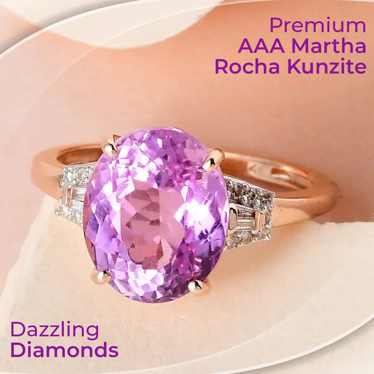 Luxoro AAA Martha Rocha Kunzite Ring, G-H I2 Diamond Accent Ring, 14K Rose Gold Ring, Kunzite Jewelry For Her, Gold Gifts For Her 4.90 ctw (Size 7.00) image number 1