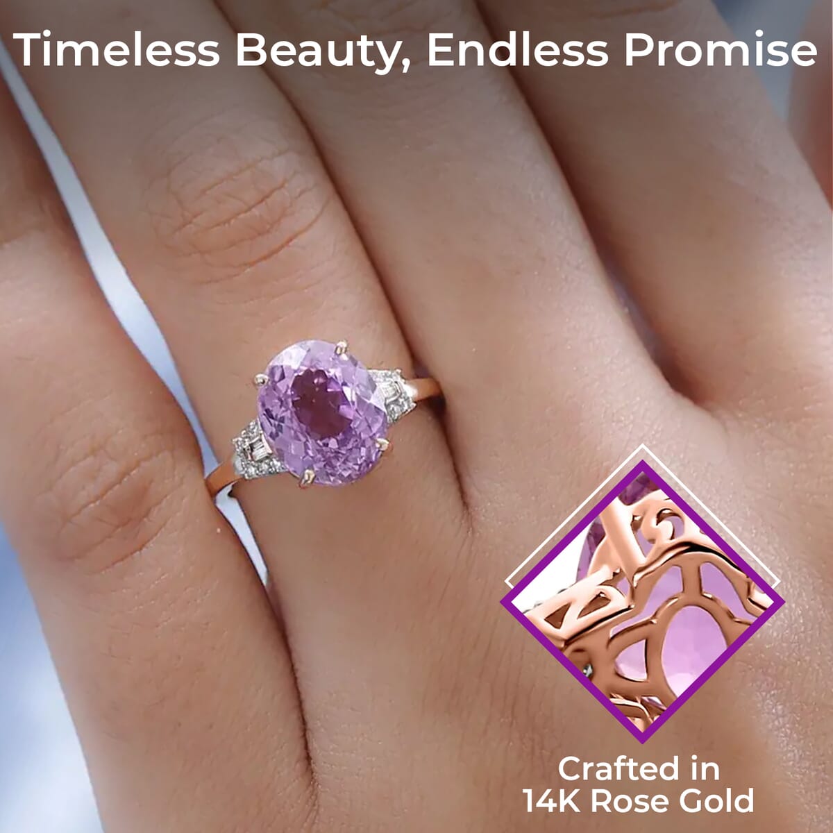 Luxoro AAA Martha Rocha Kunzite Ring, G-H I2 Diamond Accent Ring, 14K Rose Gold Ring, Kunzite Jewelry For Her, Gold Gifts For Her 4.90 ctw (Size 7.00) image number 2