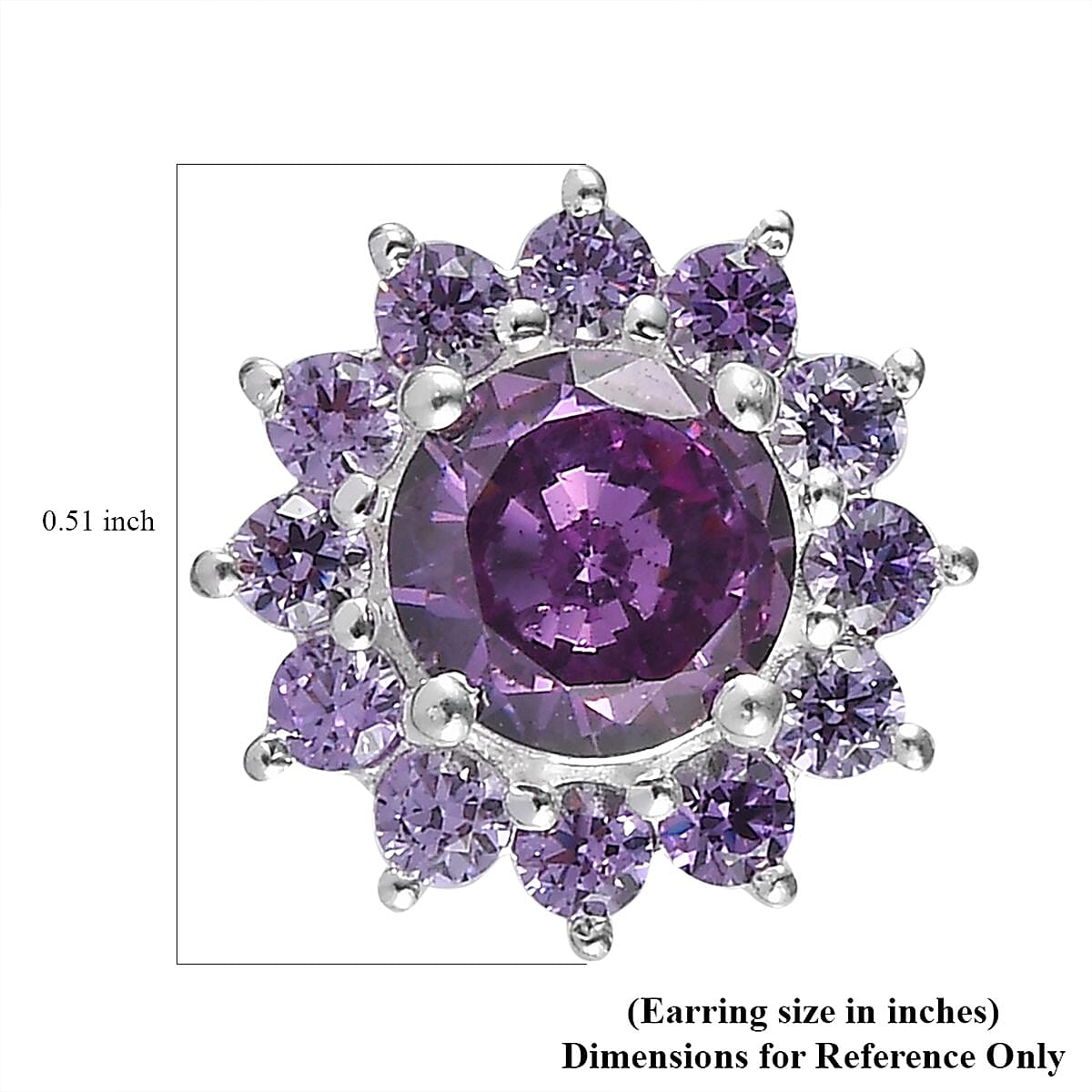 Simulated Amethyst Color Diamond Floral Stud Earrings in Sterling Silver 3.85 ctw