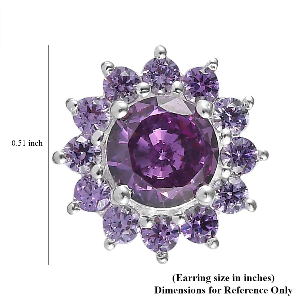 Simulated Amethyst Color Diamond Floral Stud Earrings in Sterling Silver 3.85 ctw image number 4