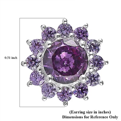 Simulated Amethyst Color Diamond Floral Stud Earrings in Sterling Silver 3.85 ctw