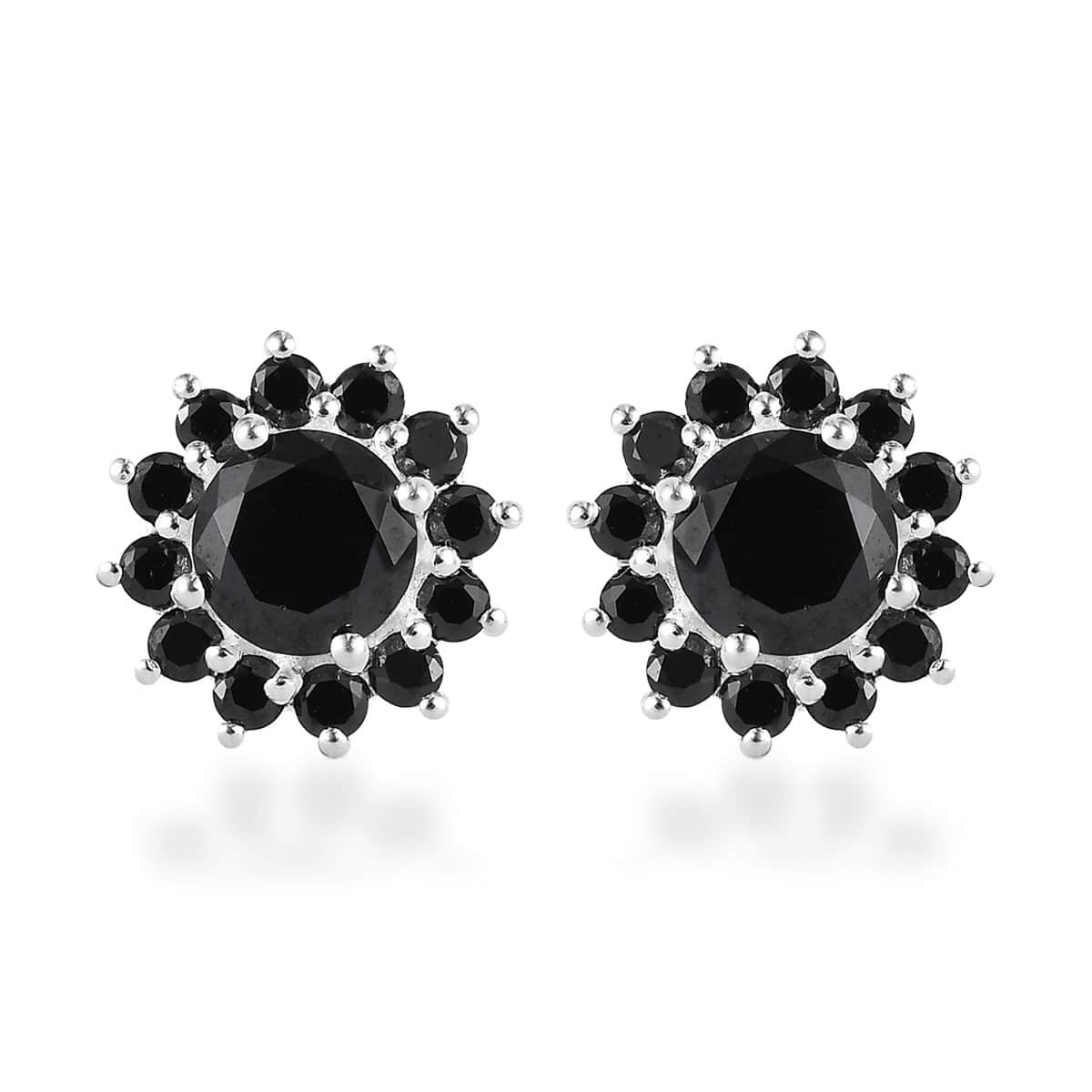 Simulated Black Diamond Halo Stud Earrings in Sterling Silver 4.20 ctw image number 0