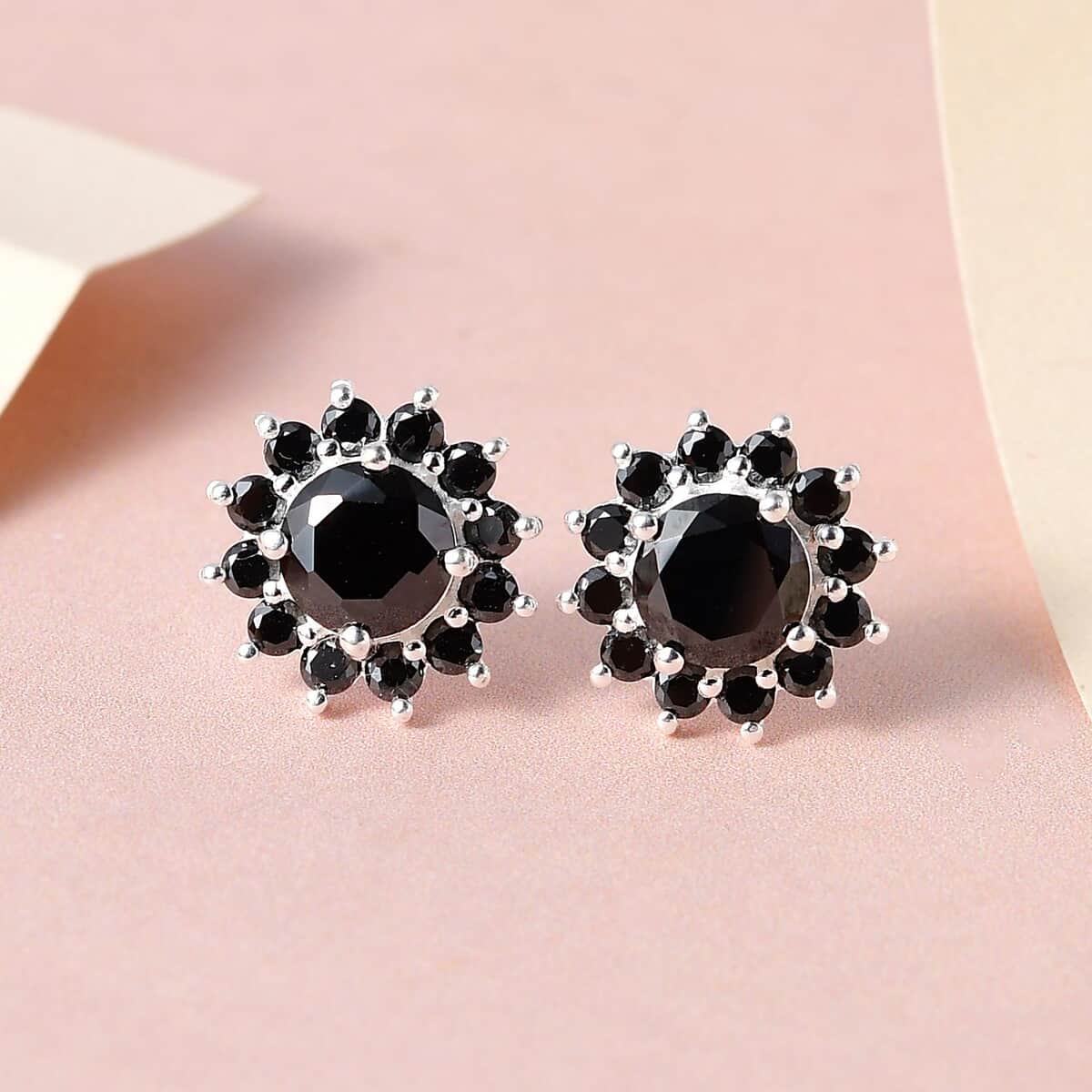 Simulated Black Diamond Halo Stud Earrings in Sterling Silver 4.20 ctw image number 1