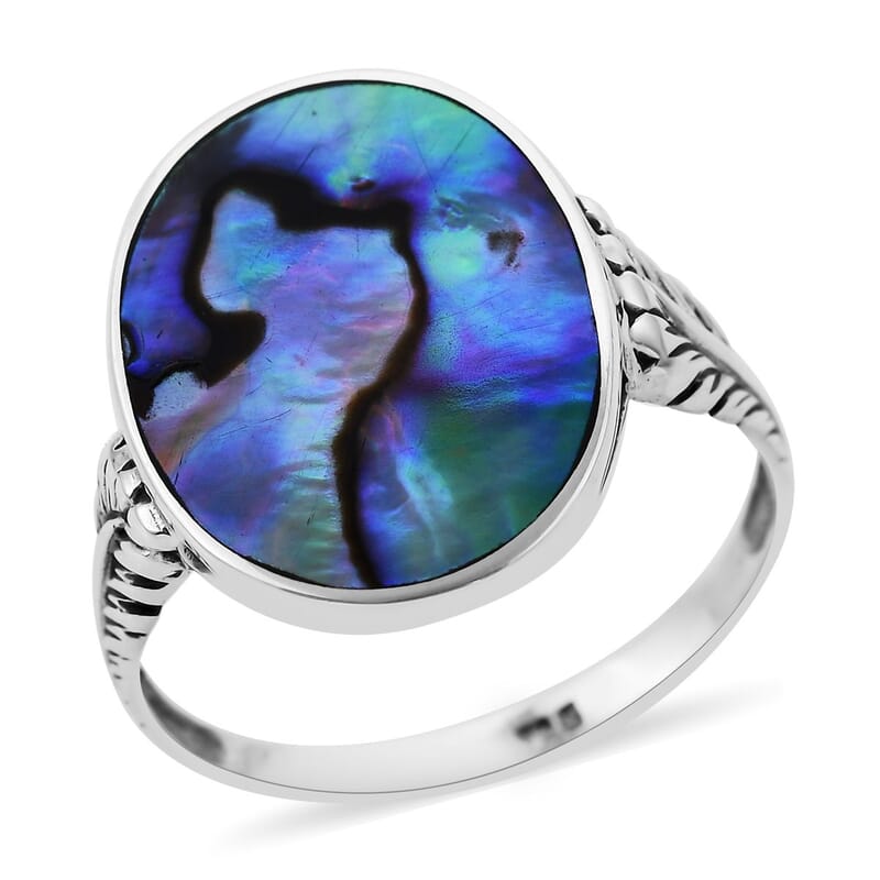Abalone Shell Solitaire Ring in Sterling Silver (Size 10.0)