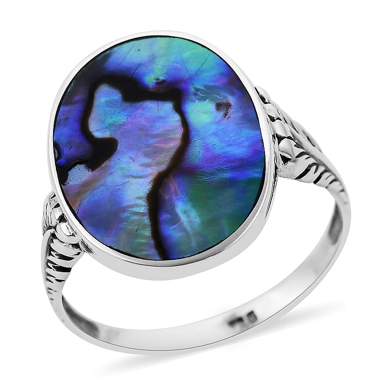 Abalone Shell Solitaire Ring in Sterling Silver (Size 10.0)