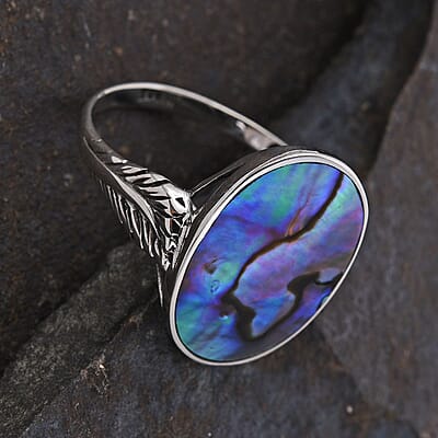 Abalone Shell Solitaire Ring in Sterling Silver (Size 10.0)