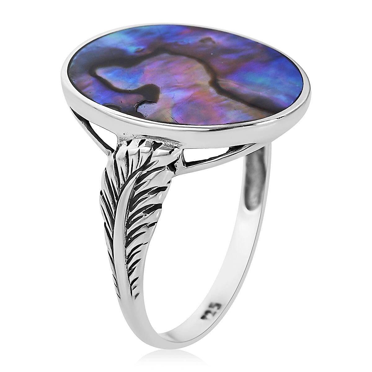 Abalone Shell Solitaire Ring in Sterling Silver image number 3