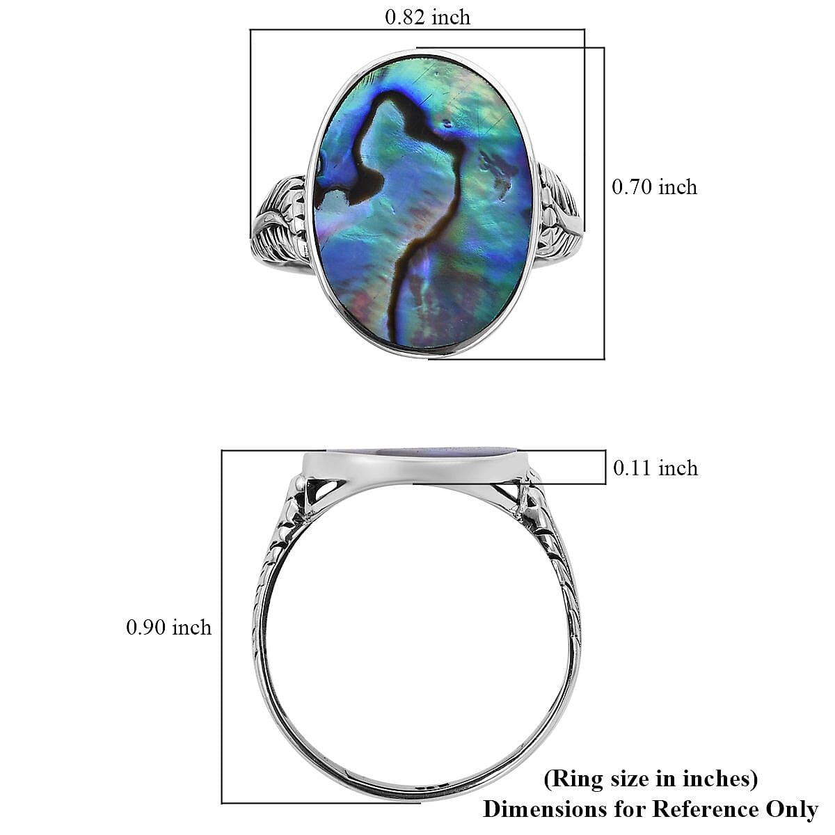 Abalone Shell Solitaire Ring in Sterling Silver (Size 10.0)