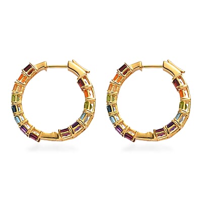 Multi Gemstone 11.30 ctw Hoop Earrings in 18K Vermeil Yellow Gold Over Sterling Silver