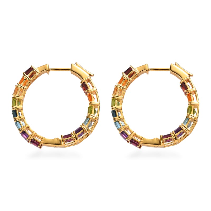 Multi Gemstone 11.30 ctw Hoop Earrings in 18K Vermeil Yellow Gold Over Sterling Silver