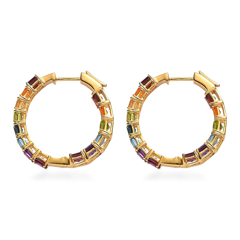 Multi Gemstone 11.30 ctw Hoop Earrings in 18K Vermeil Yellow Gold Over Sterling Silver