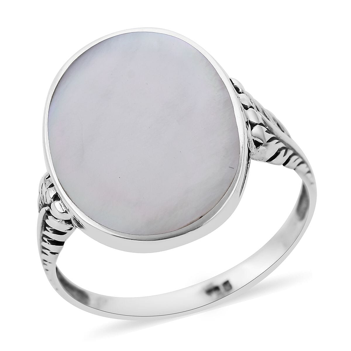 Mother Of Pearl Solitaire Ring in Sterling Silver (Size 8.0)