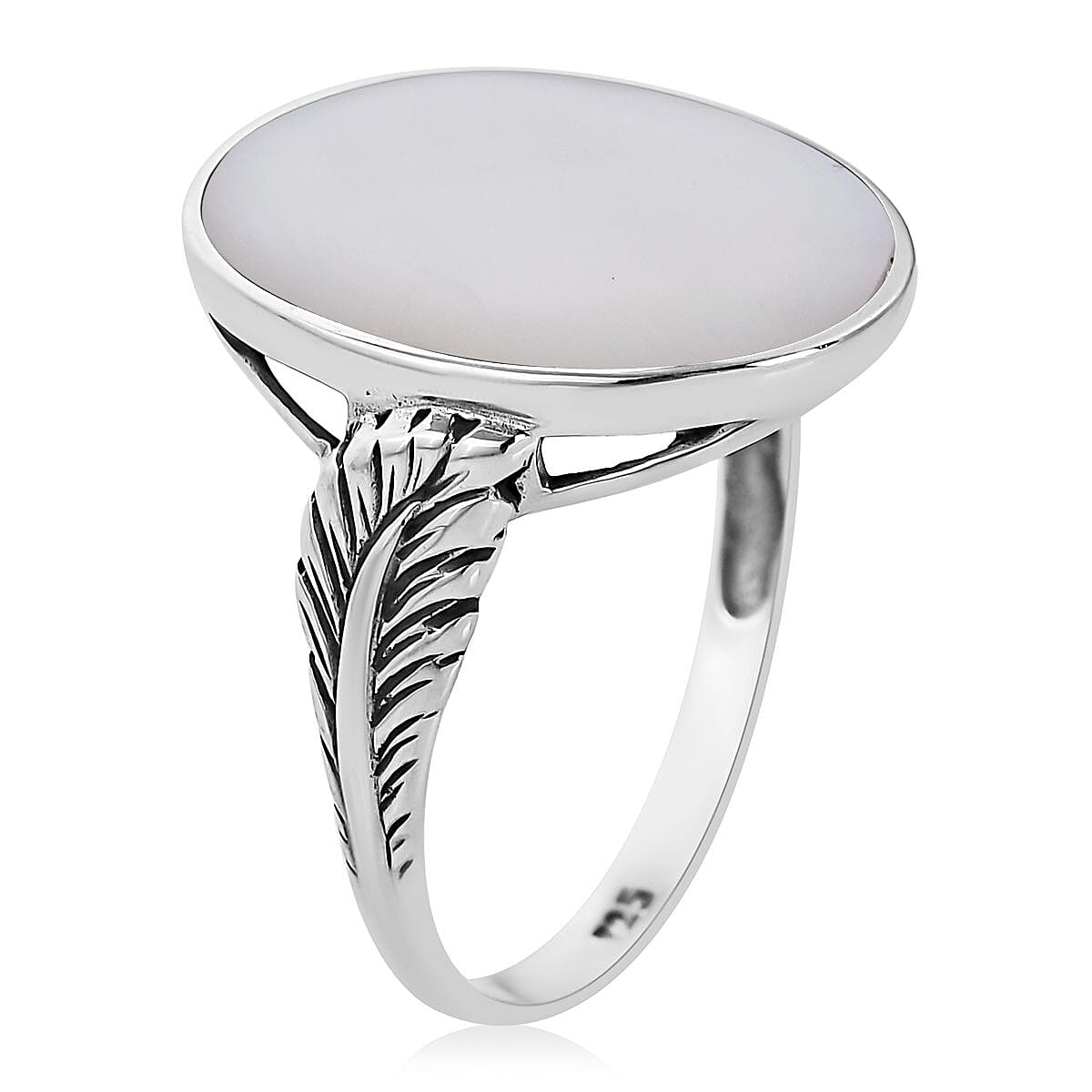 Mother Of Pearl Solitaire Ring in Sterling Silver (Size 8.0)