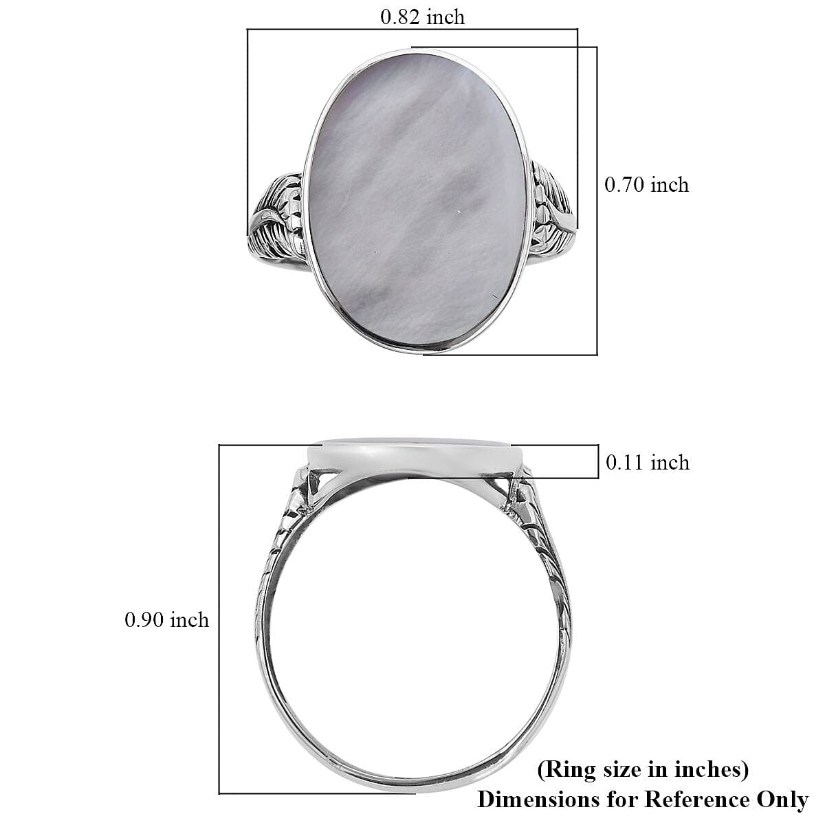 Mother Of Pearl Solitaire Ring in Sterling Silver (Size 8.0)