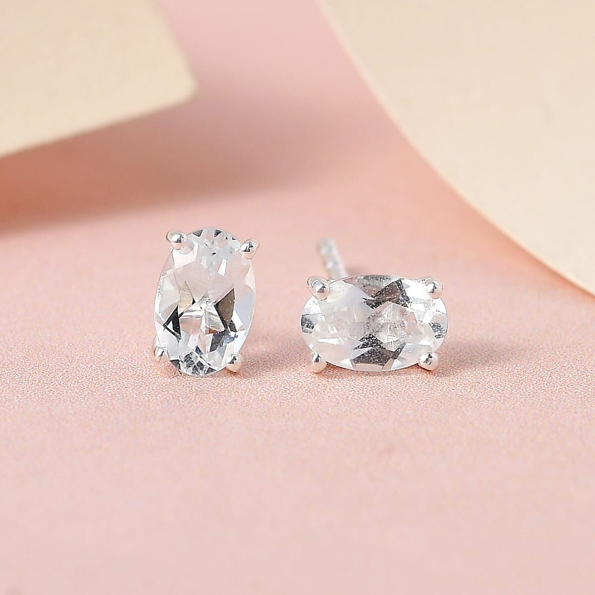 Brazilian Goshenite Solitaire Stud Earrings in Sterling Silver, Goshenite Jewelry, Birthday Anniversary Gift For Her 0.75 ctw image number 1