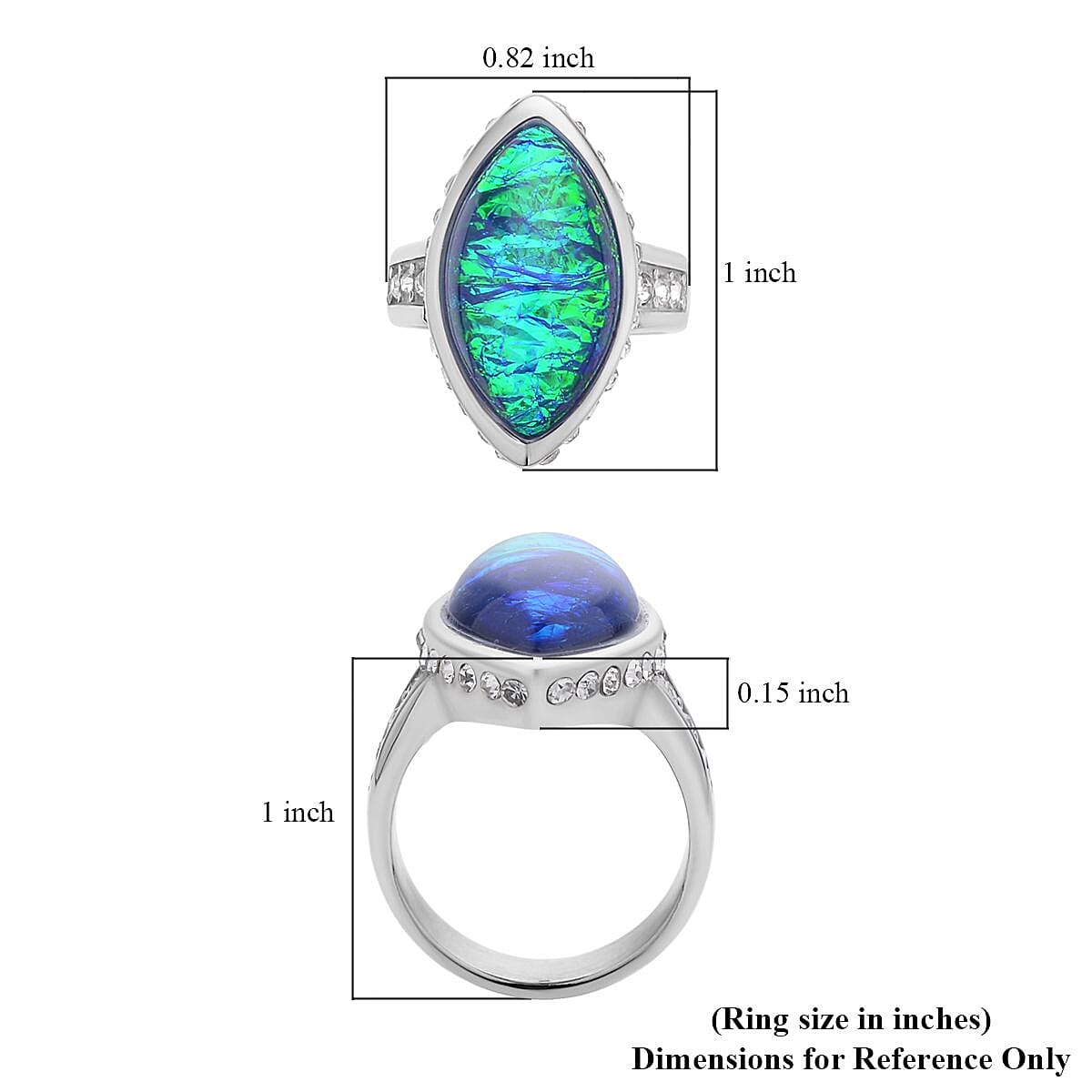 Lab Created Opal and White Austrian Crystal Ring in Stainless Steel 3.00 ctw image number 5