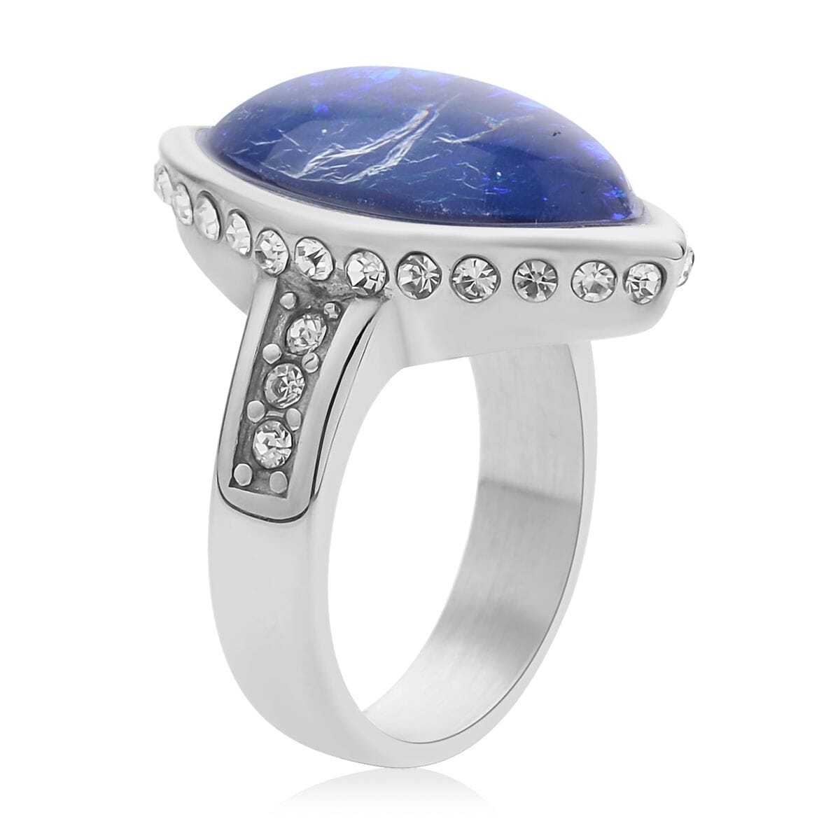 Lab Created Opal and White Austrian Crystal Ring in Stainless Steel 3.00 ctw image number 3
