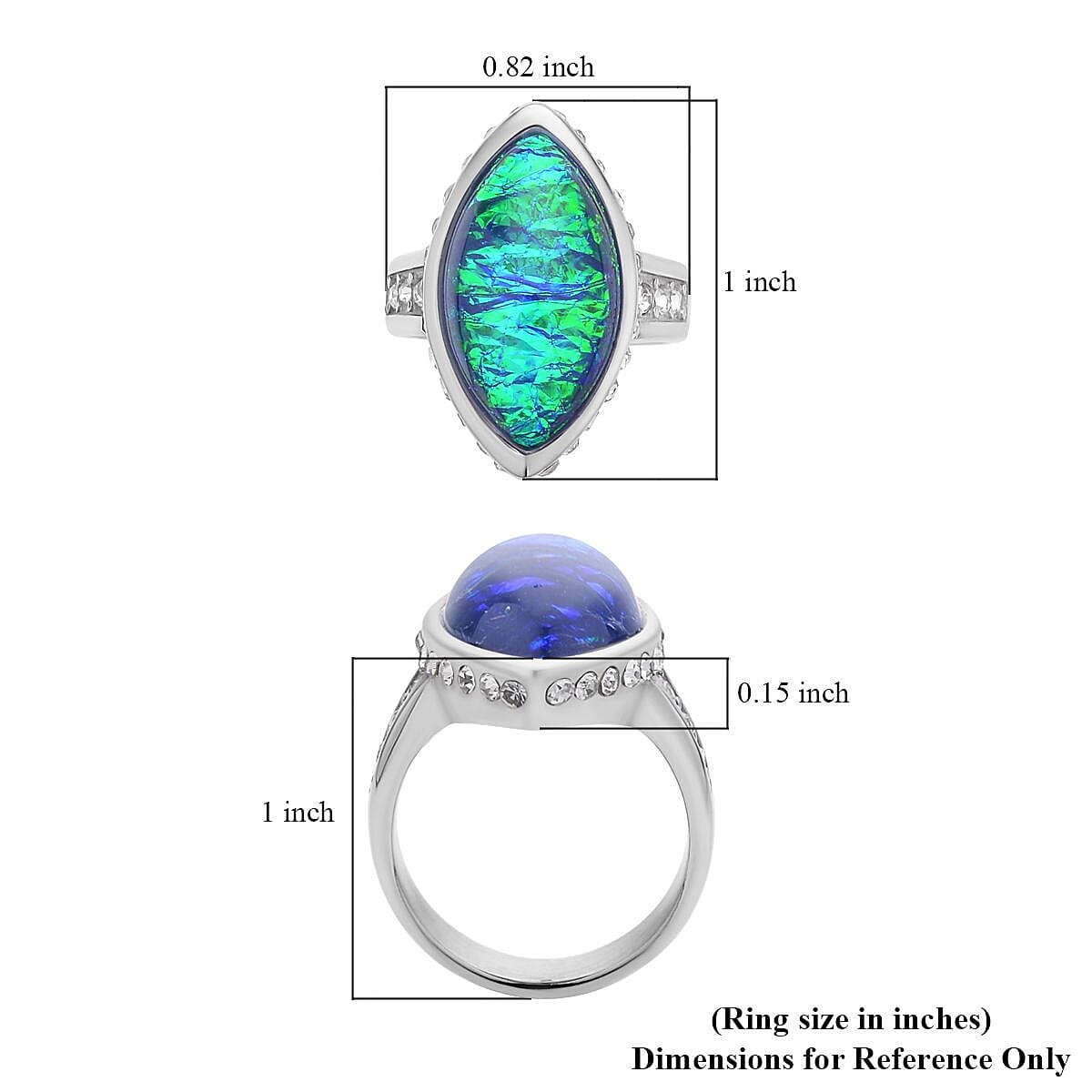 Lab Created Opal and White Austrian Crystal Ring in Stainless Steel (Size 7.0) 3.00 ctw image number 5