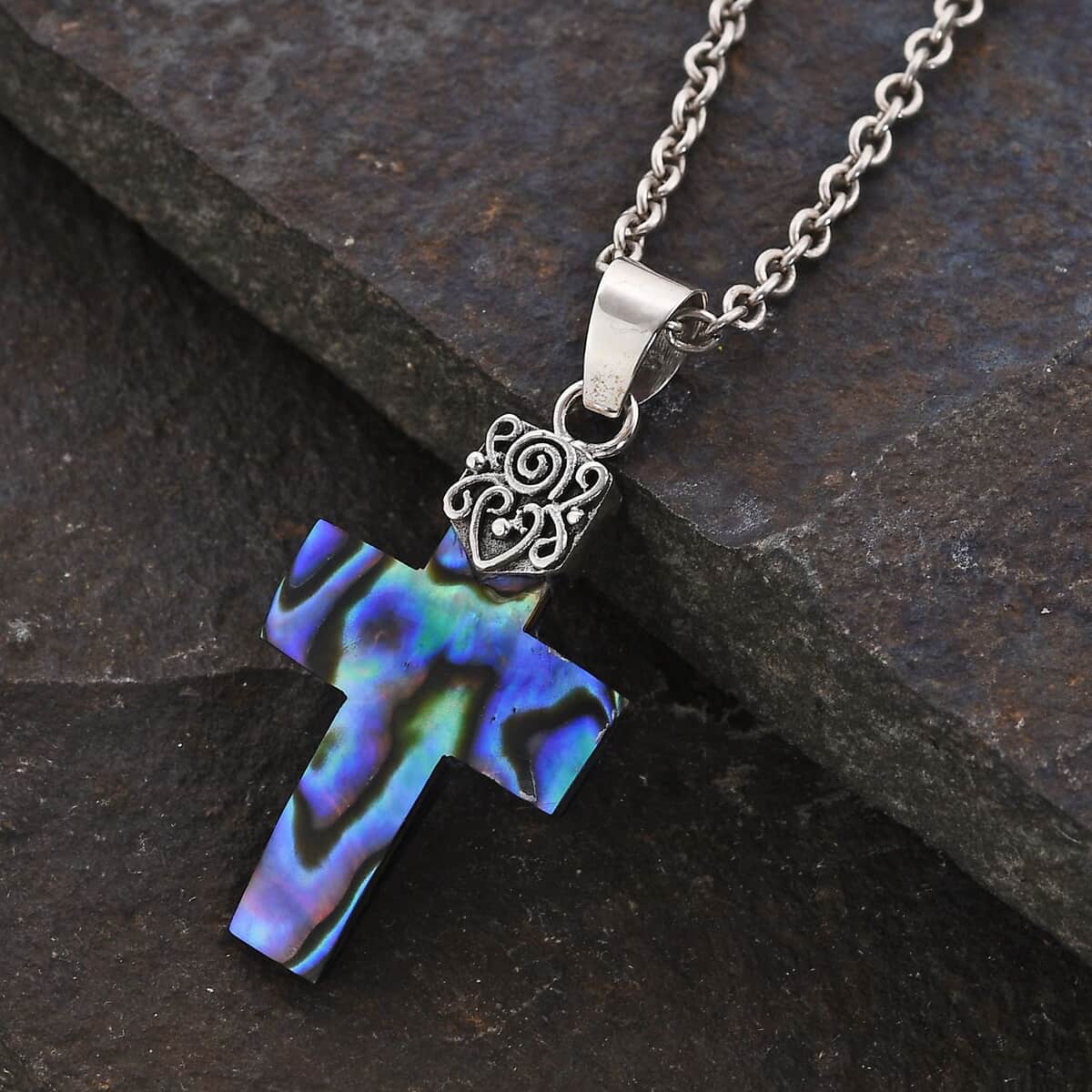 Abalone Shell Cross Pendant in Sterling Silver image number 1