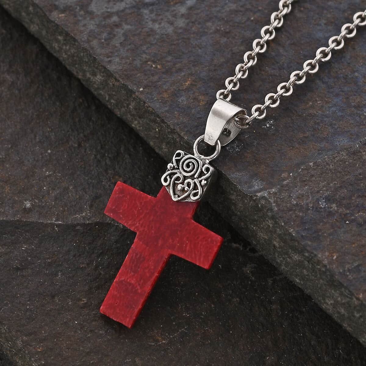 Sponge Coral Cross Pendant in Sterling Silver image number 1