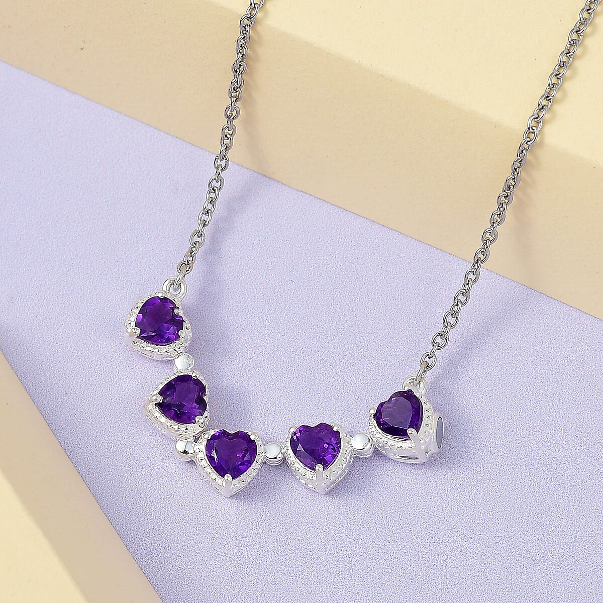 Amethyst Heart Shape Openable Necklace 18 Inches in Stainless Steel and Sterling Silver 1.00 ctw image number 1