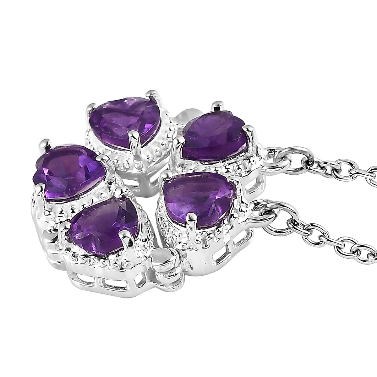 Amethyst Heart Shape Openable Necklace 18 Inches in Stainless Steel and Sterling Silver 1.00 ctw image number 3