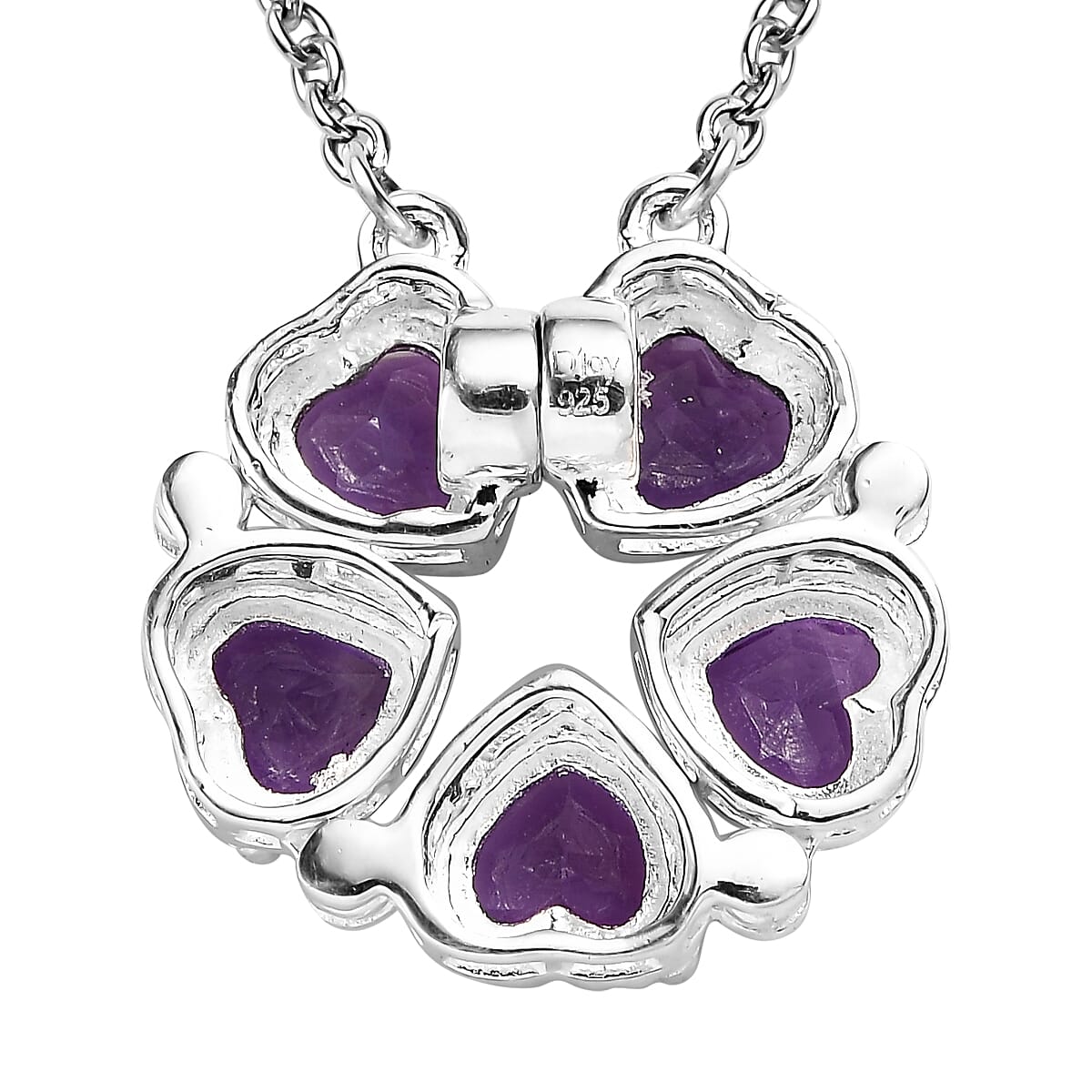 Amethyst Heart Shape Openable Necklace 18 Inches in Stainless Steel and Sterling Silver 1.00 ctw image number 4
