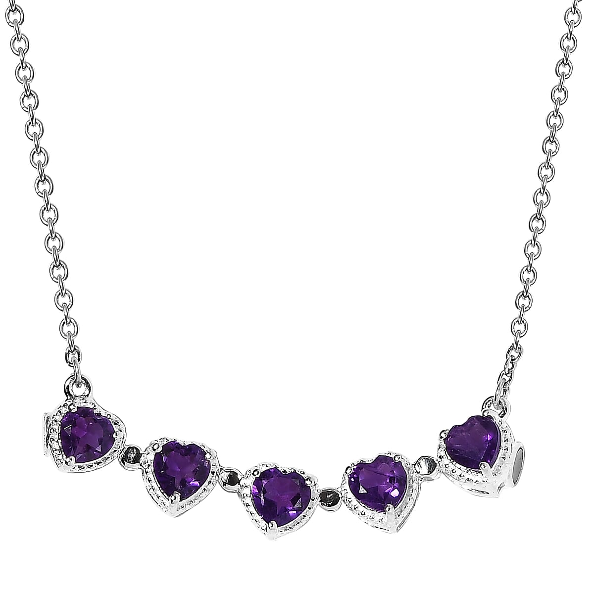 Amethyst Heart Shape Openable Necklace 18 Inches in Stainless Steel and Sterling Silver 1.00 ctw image number 5