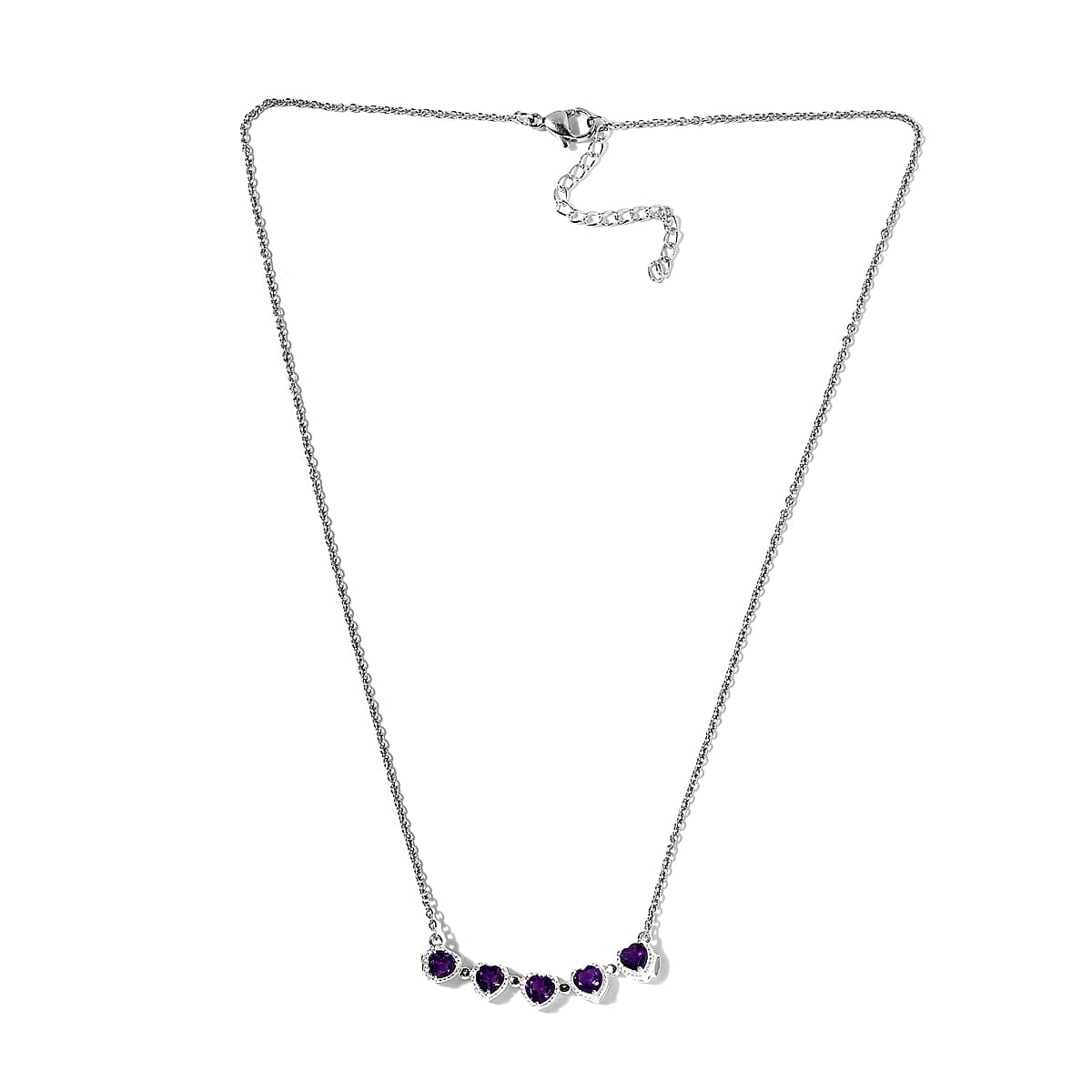 Amethyst Heart Shape Openable Necklace 18 Inches in Stainless Steel and Sterling Silver 1.00 ctw image number 6