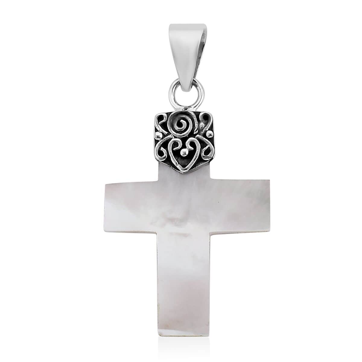 Mother Of Pearl Cross Pendant in Sterling Silver image number 0