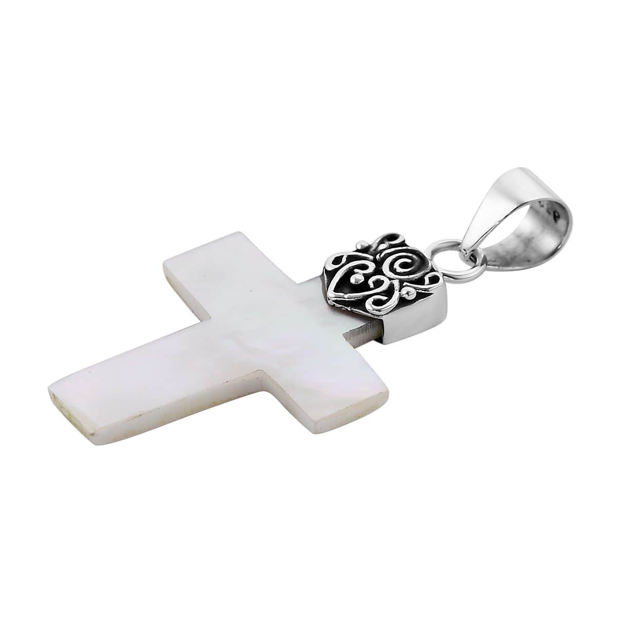 Mother Of Pearl Cross Pendant in Sterling Silver image number 3