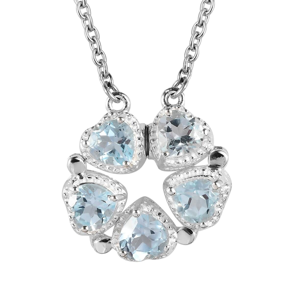 Sky Blue Topaz Heart Shape Openable Necklace 18 Inches in Stainless Steel and Sterling Silver 1.00 ctw image number 4