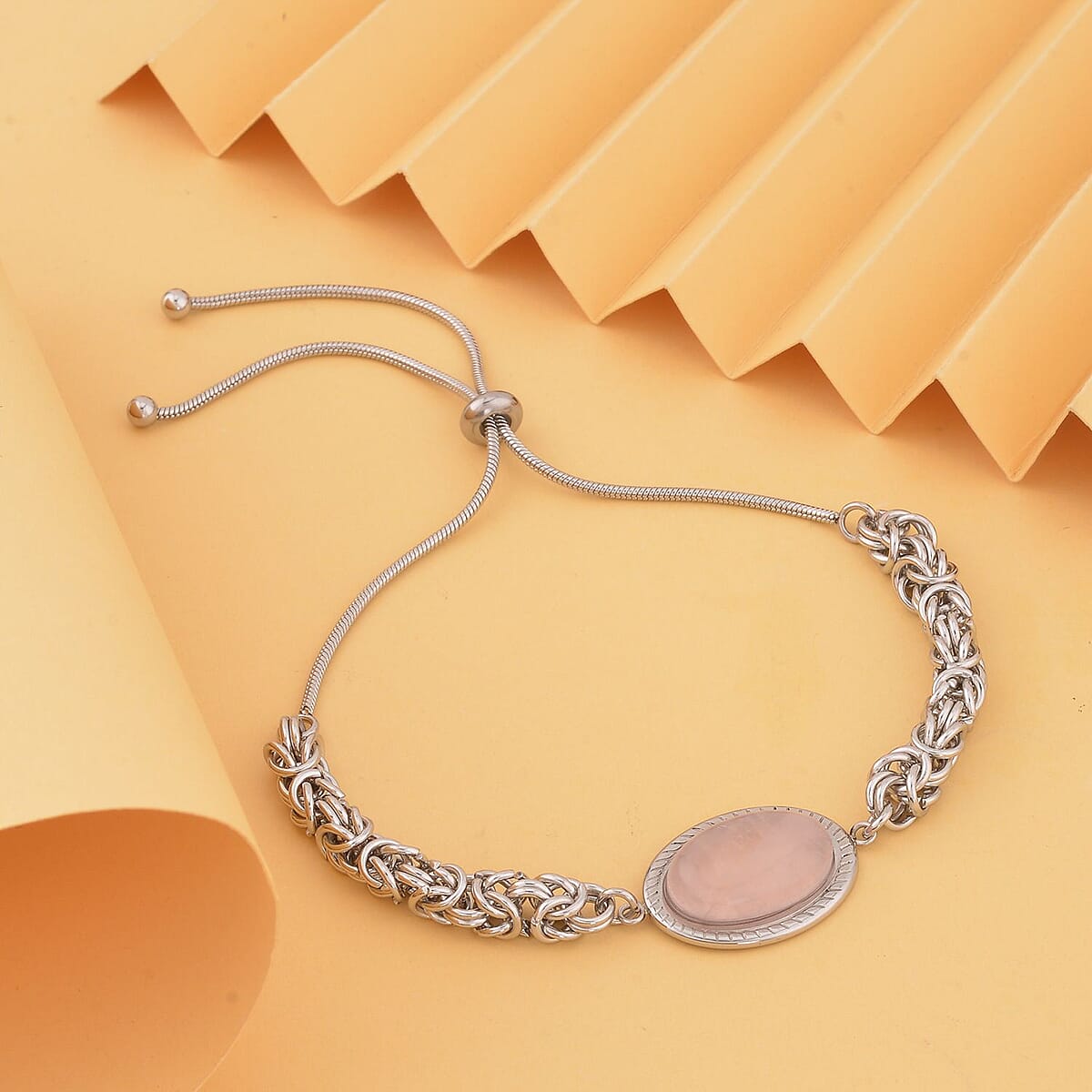 Galilea Rose Quartz Bolo Bracelet in Stainless Steel , Tarnish-Free, Waterproof, Sweat Proof Jewelry image number 1