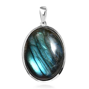 Malagasy Labradorite Solitaire Pendant in Sterling Silver 16.85 ctw