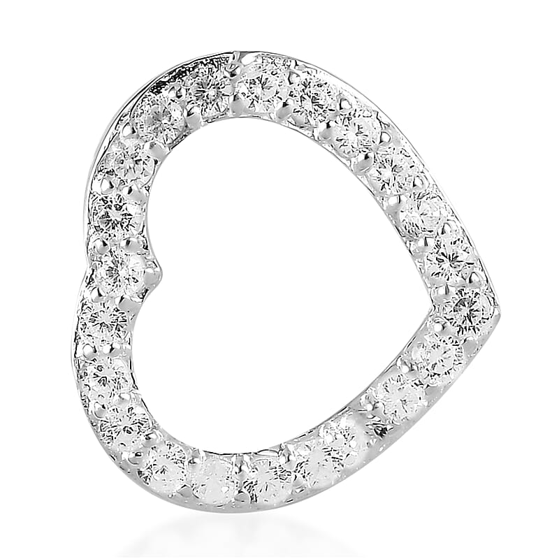 White Zircon Heart Pendant in Sterling Silver 1.15 ctw