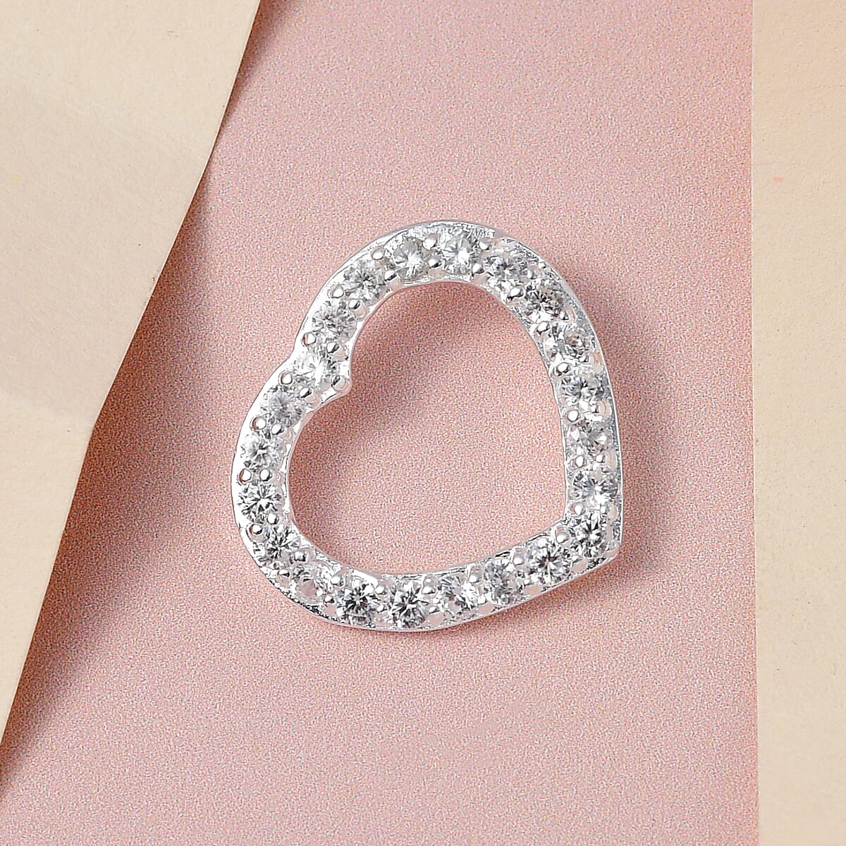 Natural White Zircon Heart Pendant in Sterling Silver 1.15 ctw image number 1