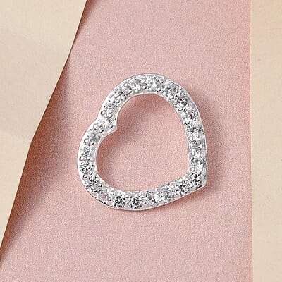 White Zircon Heart Pendant in Sterling Silver 1.15 ctw